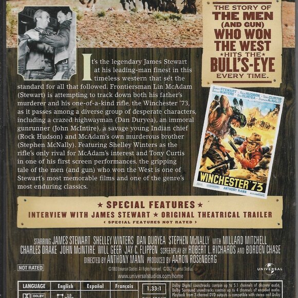 Winchester '73 (DVD, 1950) James Stewart Shelley Winters Universal Western - Picture 2 of 2